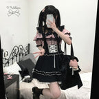 Gothic Lolita Suspender Skirt – Ruffle Lace Bow Mini Skirt - Bottoms - Short - V-neck - Skirts - 2