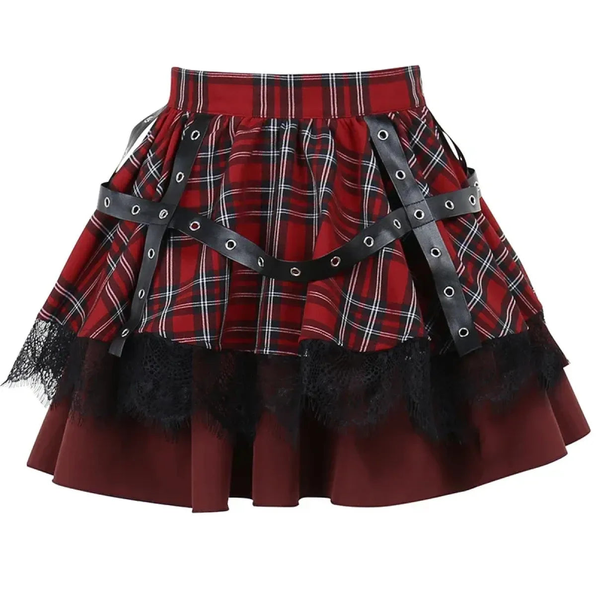Gothic Plaid Punk Skirt – Harajuku Lace Layered Mini Skirt Cosplay - Bottoms - Skirts - 2