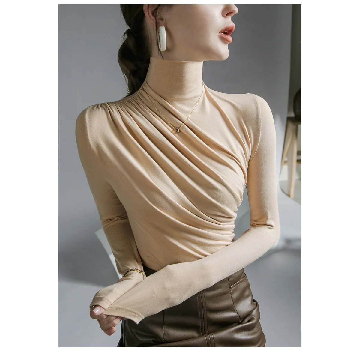 Gothic Pleated Turtleneck Top - Tops & Tees - Tops - 10