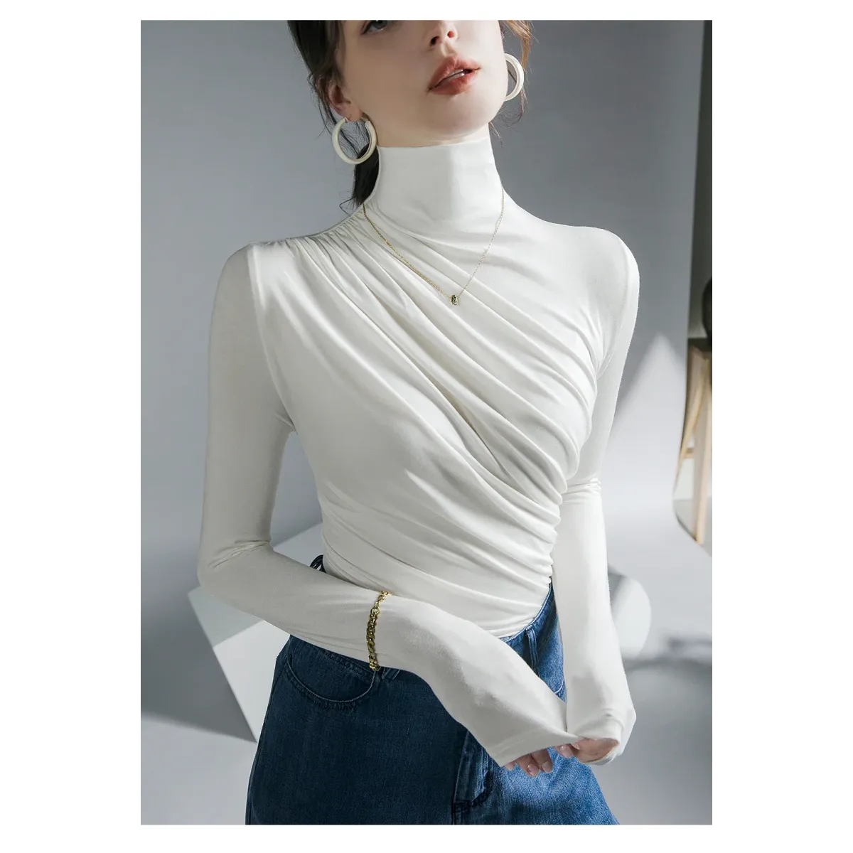 Gothic Pleated Turtleneck Top - Tops & Tees - Tops - 12