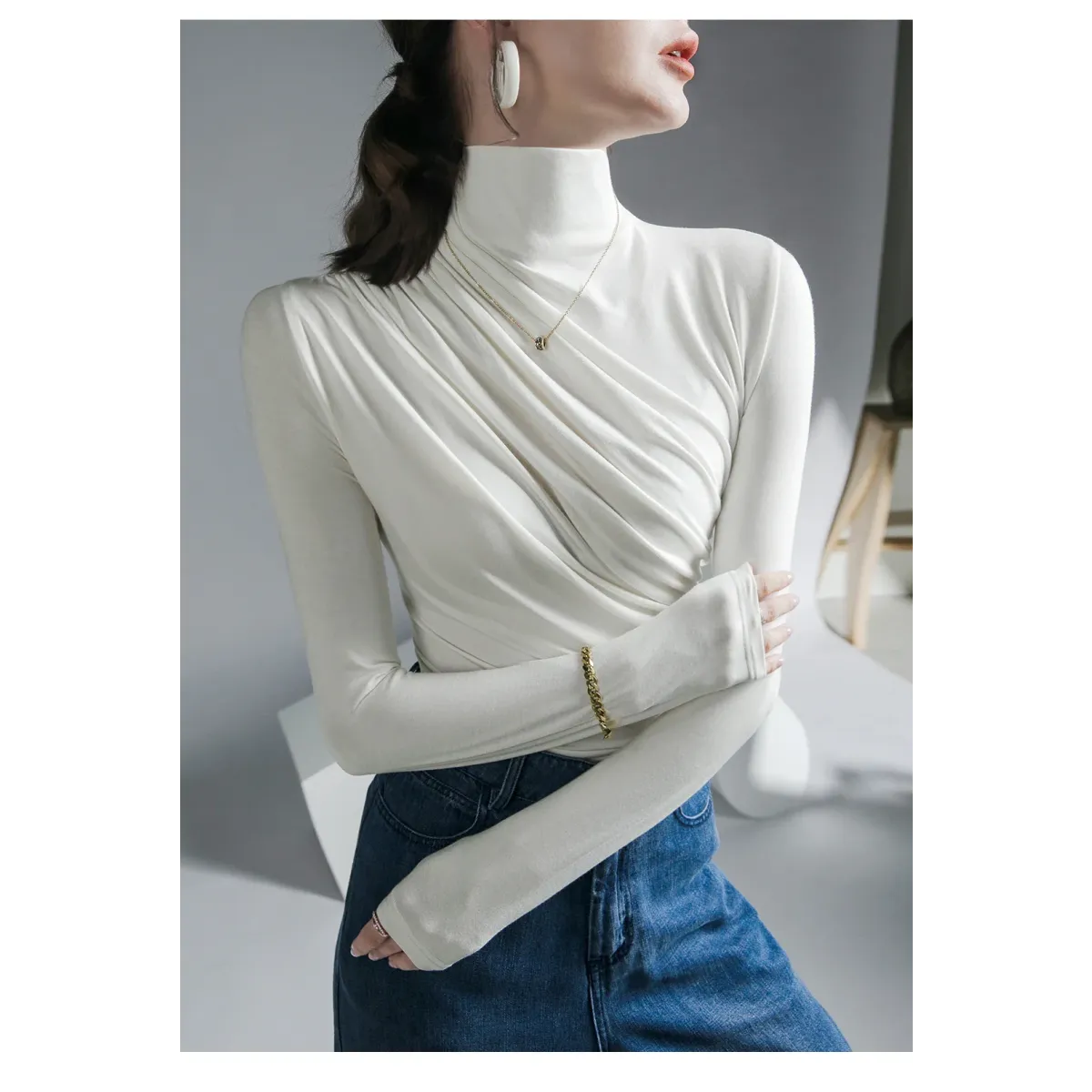 Gothic Pleated Turtleneck Top - Tops & Tees - Tops - 13