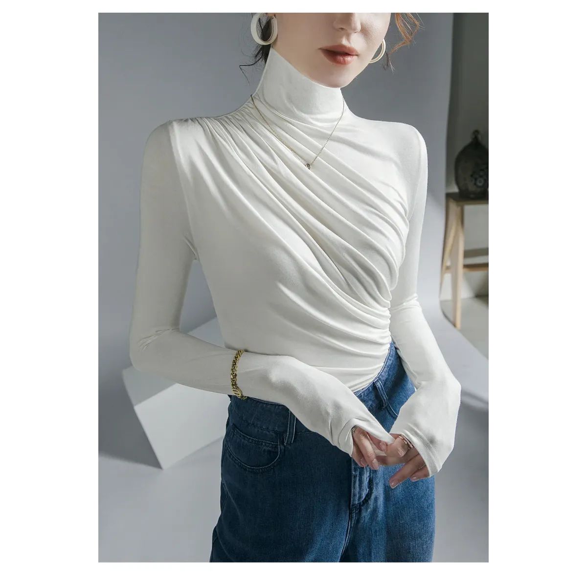 Gothic Pleated Turtleneck Top - Tops & Tees - Tops - 14