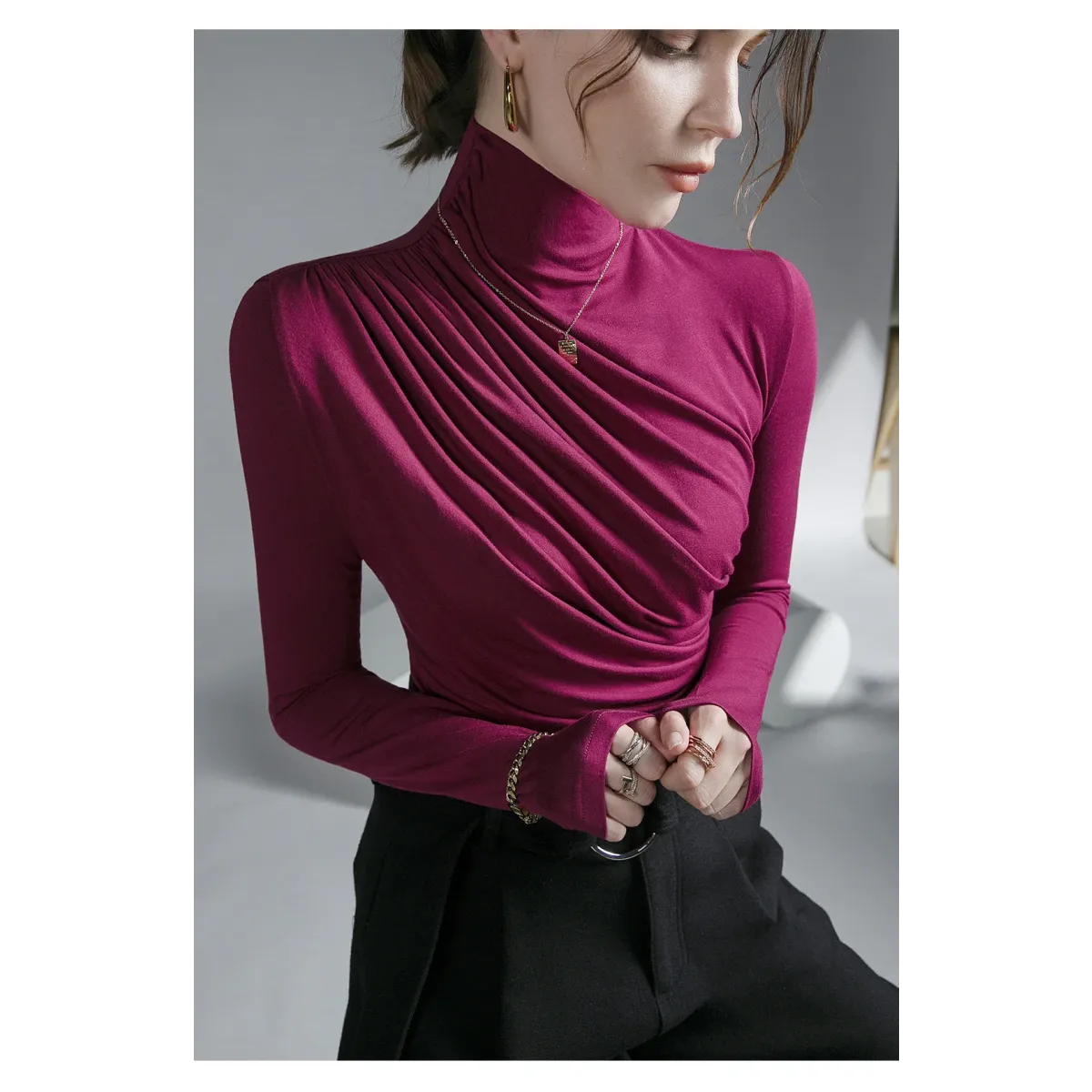 Gothic Pleated Turtleneck Top - Tops & Tees - Tops - 15