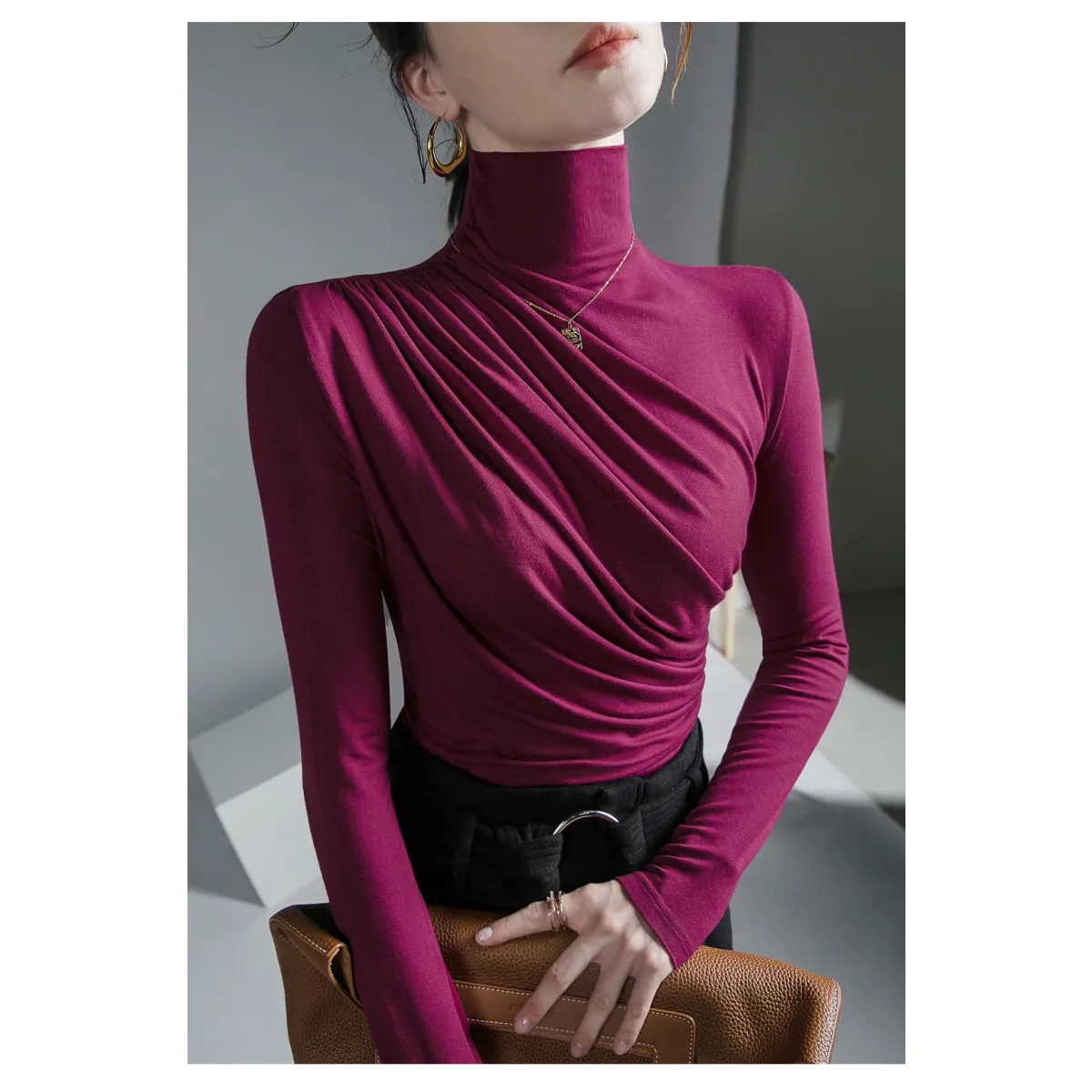 Gothic Pleated Turtleneck Top - Tops & Tees - Tops - 16