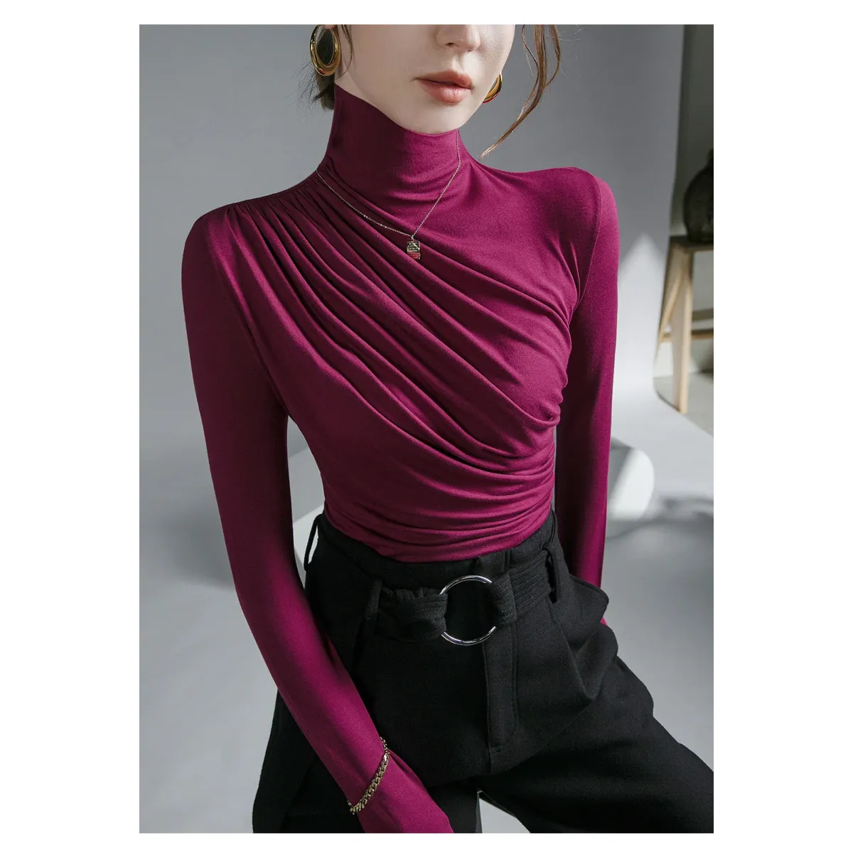 Gothic Pleated Turtleneck Top - Tops & Tees - Tops - 17