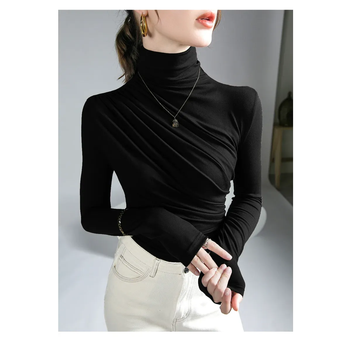 Gothic Pleated Turtleneck Top - Tops & Tees - Tops - 18
