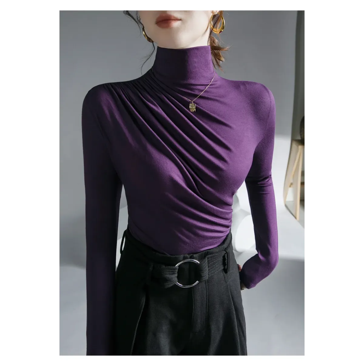 Gothic Pleated Turtleneck Top - Tops & Tees - Tops - 20