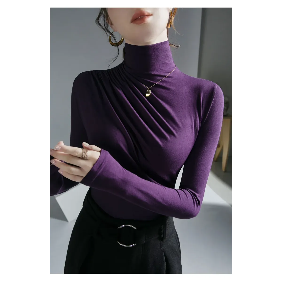 Gothic Pleated Turtleneck Top - Tops & Tees - Tops - 21