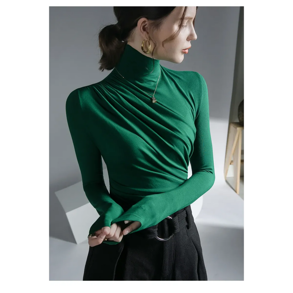 Gothic Pleated Turtleneck Top - Tops & Tees - Tops - 23