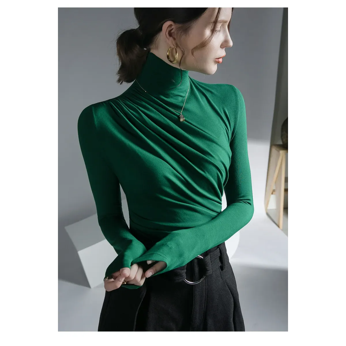 Gothic Pleated Turtleneck Top - Tops & Tees - Tops - 23
