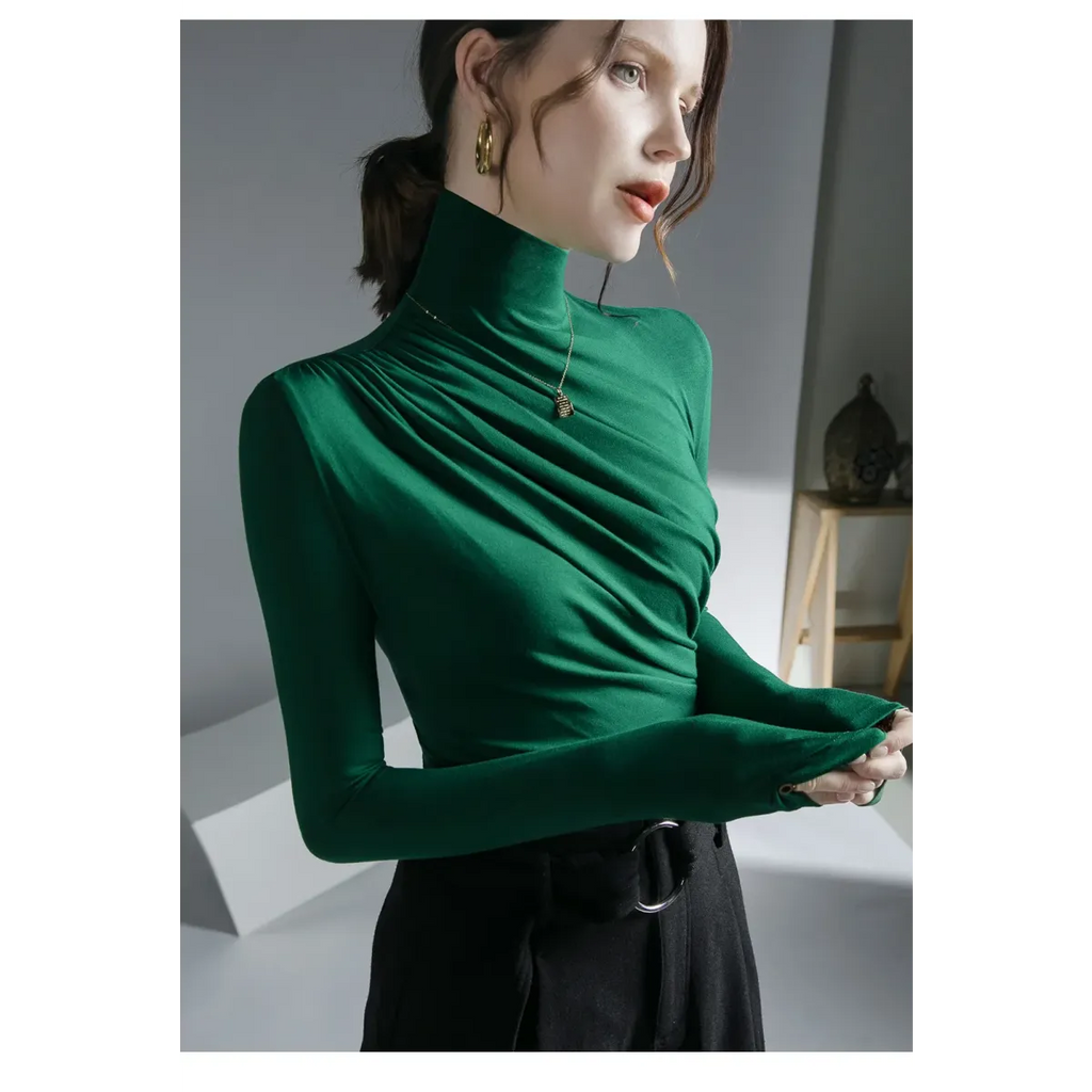 Gothic Pleated Turtleneck Top - Tops & Tees - Tops - 24