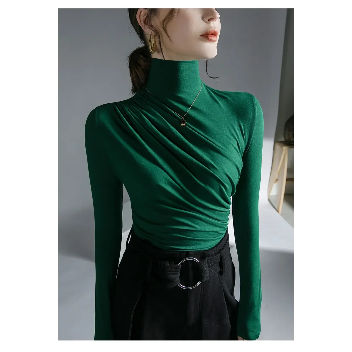 Gothic Pleated Turtleneck Top - Tops & Tees - Tops - 25