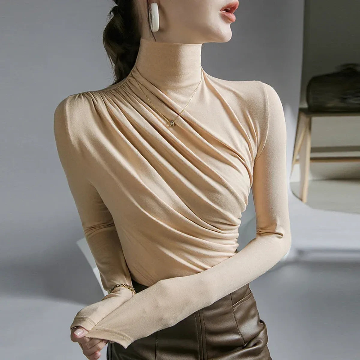 Gothic Pleated Turtleneck Top - Tops & Tees - Tops - 30