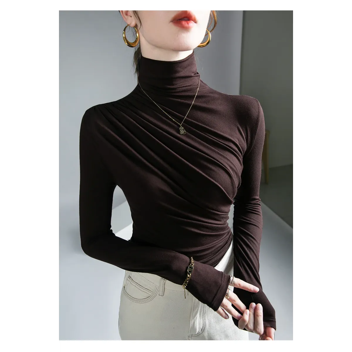 Gothic Pleated Turtleneck Top - Tops & Tees - Tops - 4