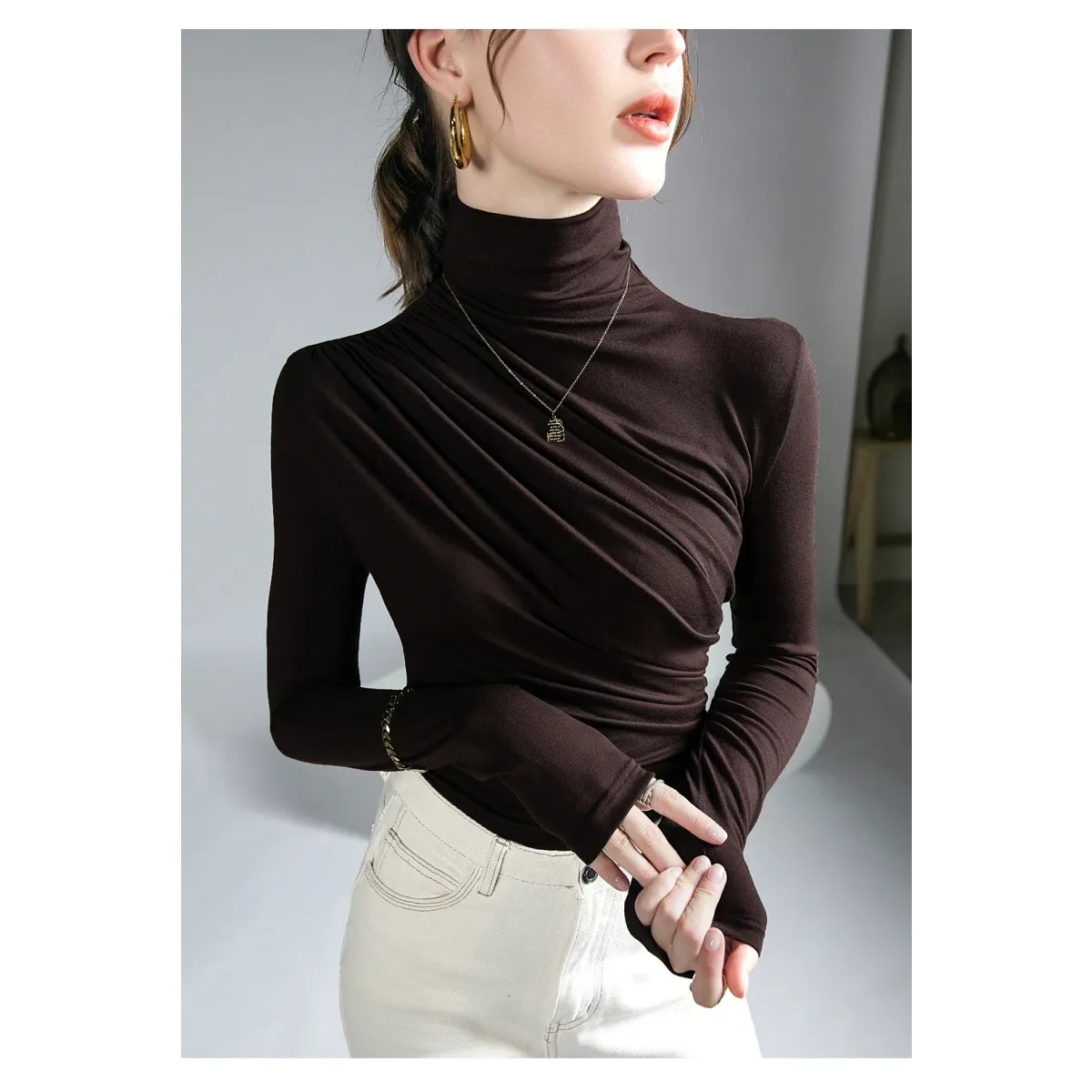 Gothic Pleated Turtleneck Top - Tops & Tees - Tops - 5