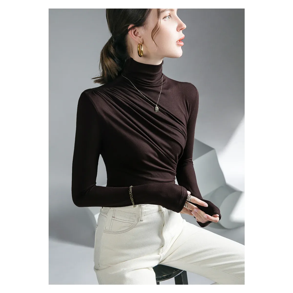 Gothic Pleated Turtleneck Top - Tops & Tees - Tops - 6