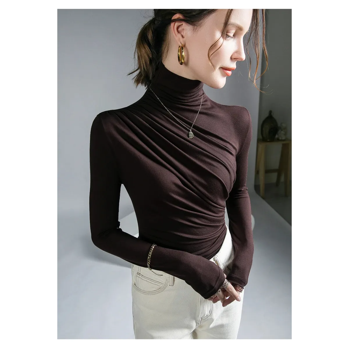 Gothic Pleated Turtleneck Top - Tops & Tees - Tops - 8