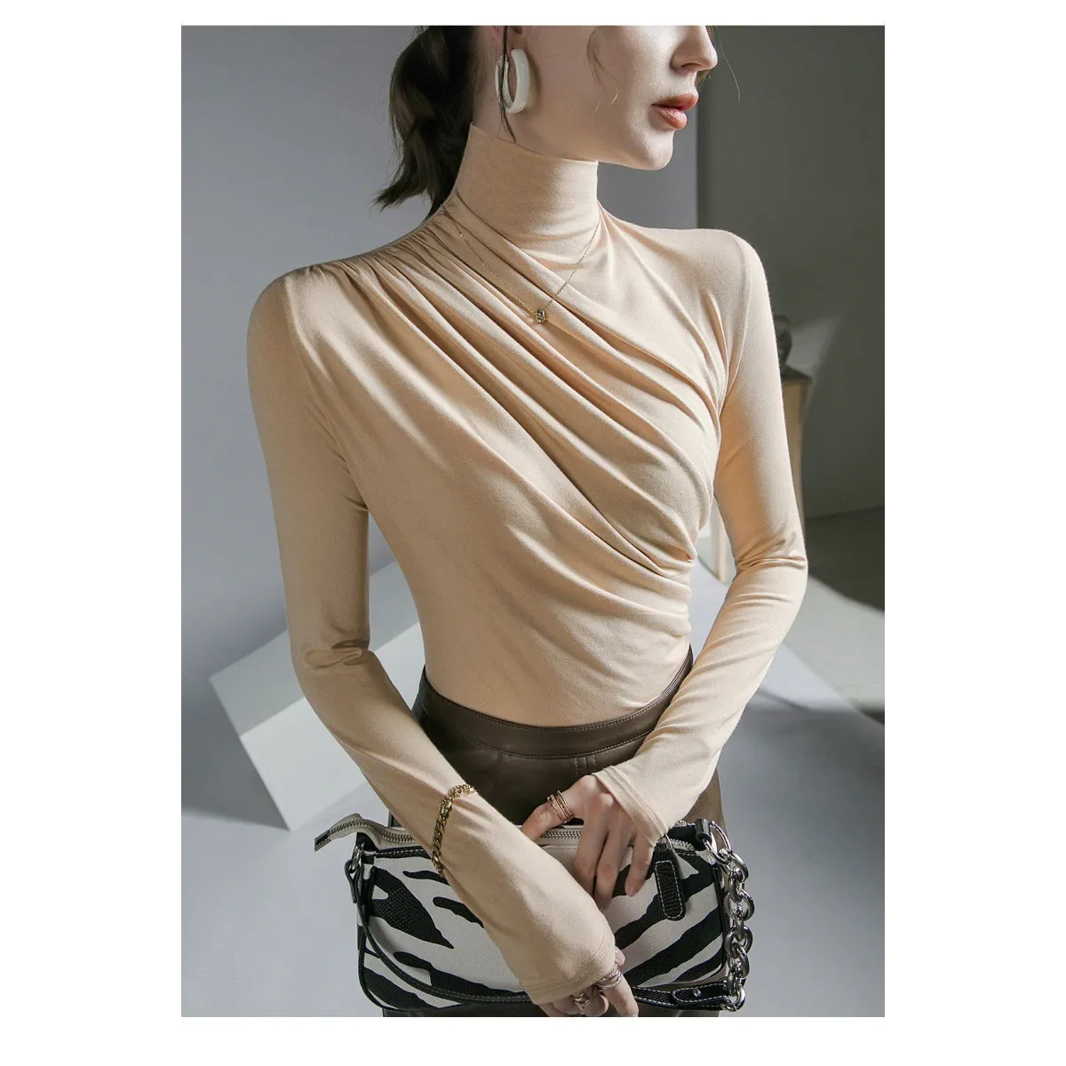 Gothic Pleated Turtleneck Top - Tops & Tees - Tops - 9