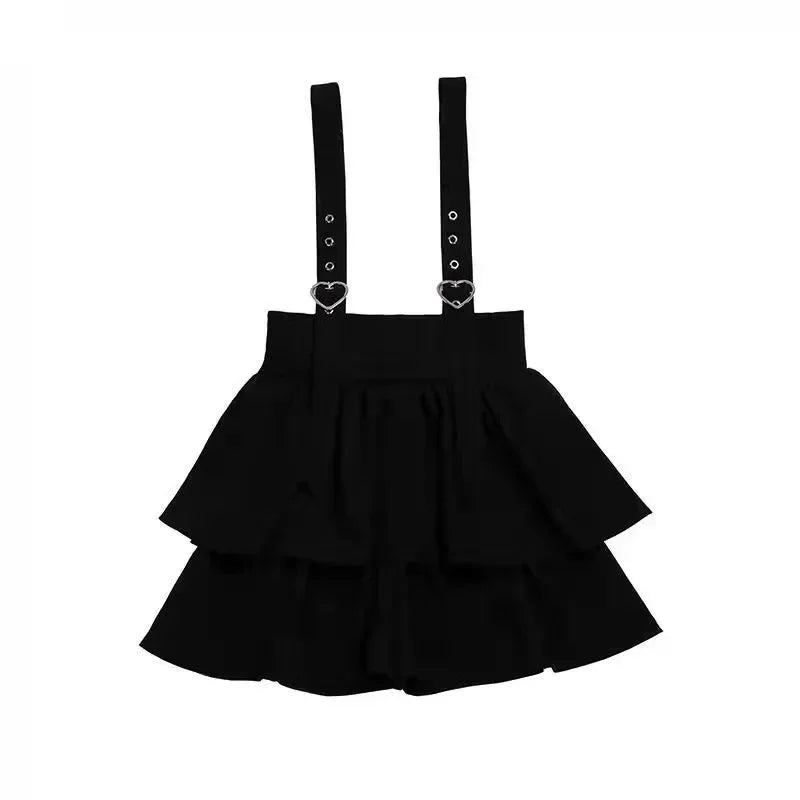 Vintage Gothic Punk Lolita Skirt - High Waist Harajuku Y2K Mini Suspender Skirt - black / S (47.5kg) Bottoms - Skirts