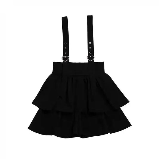 Vintage Gothic Punk Lolita Skirt - High Waist Harajuku Y2K Mini Suspender Skirt - black / S (47.5kg) Bottoms - Skirts