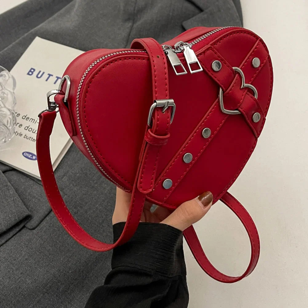 Heart-Shaped PU Leather Crossbody Bag – Gothic Rivet Shoulder Purse - Red / france - Crossbody Bags - Cross Body Bags