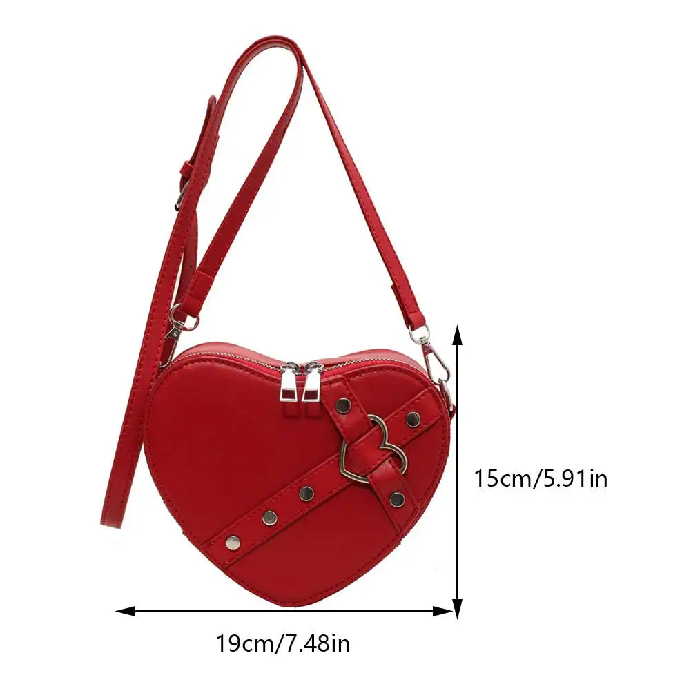 Heart-Shaped PU Leather Crossbody Bag – Gothic Rivet Shoulder Purse - Crossbody Bags - Cross Body Bags - 2024 - 6