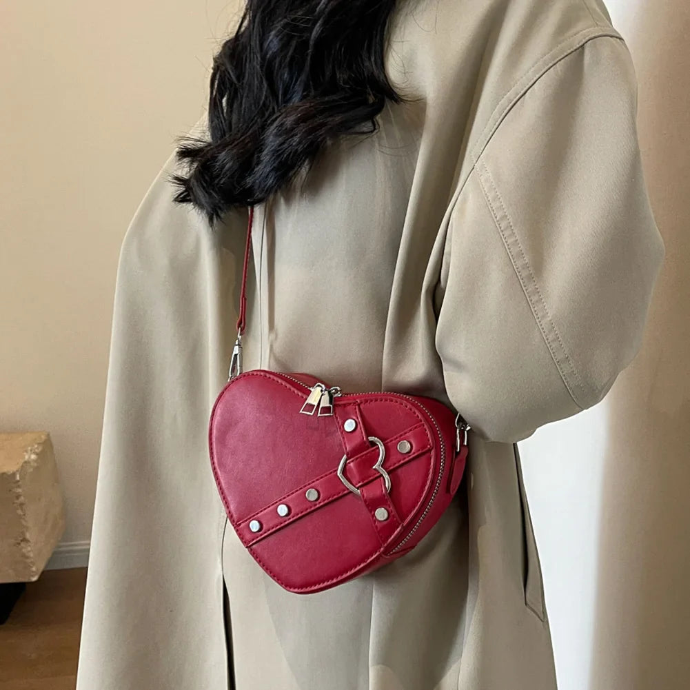 Heart-Shaped PU Leather Crossbody Bag – Gothic Rivet Shoulder Purse - Crossbody Bags - Cross Body Bags - 2024 - 3