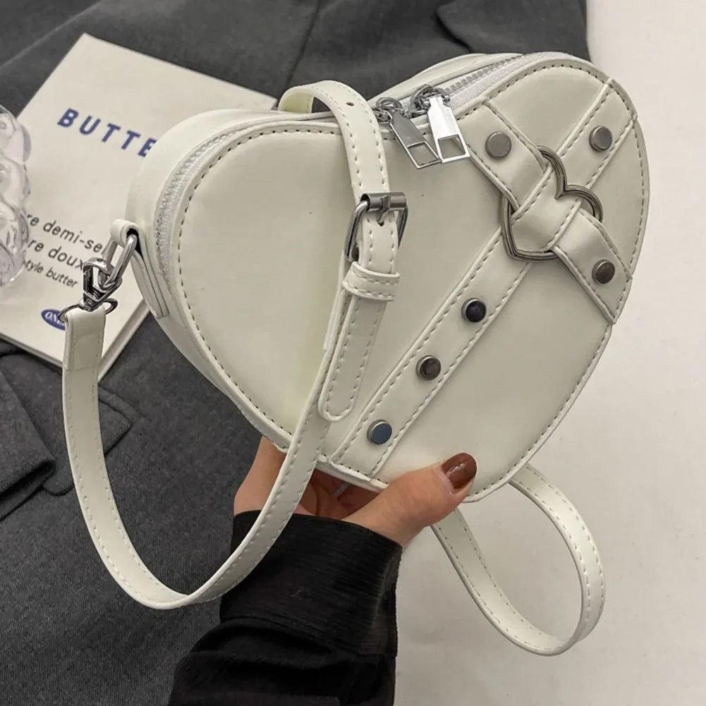 Heart-Shaped PU Leather Crossbody Bag – Gothic Rivet Shoulder Purse - Beige / france - Crossbody Bags - Cross Body