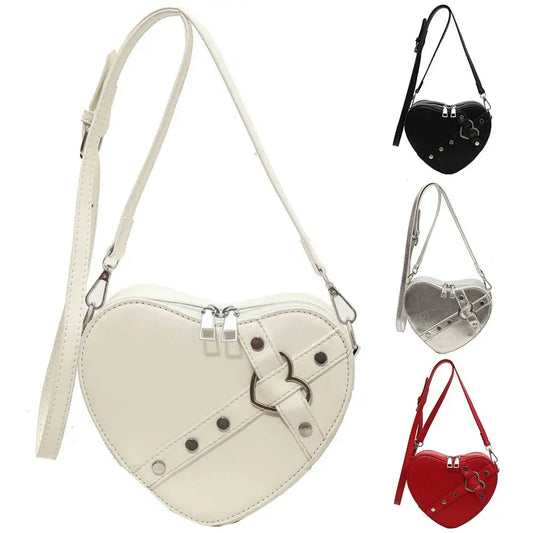 Heart-Shaped PU Leather Crossbody Bag – Gothic Rivet Shoulder Purse - Crossbody Bags - Cross Body Bags - 2024 - 1