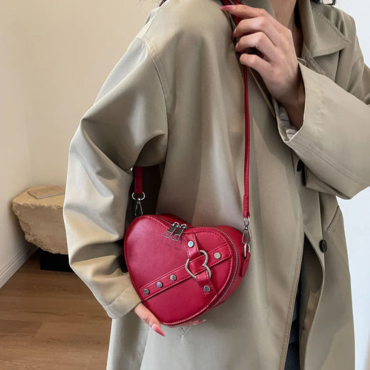 Heart-Shaped PU Leather Crossbody Bag – Gothic Rivet Shoulder Purse - Crossbody Bags - Cross Body Bags - 2024 - 2