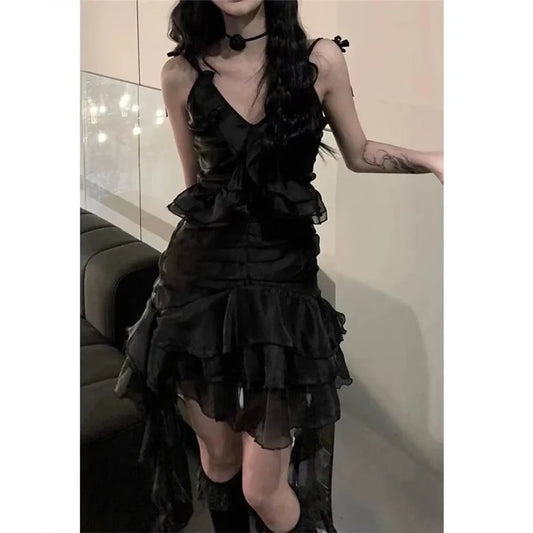 Gothic Ruffle Asymmetrical Dress - All Dresses - mini dress - 1
