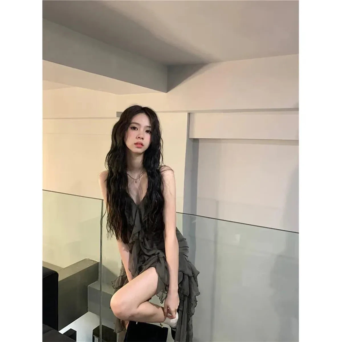 Gothic Ruffle Asymmetrical Dress - All Dresses - mini dress - 3