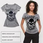 Gothic Punk Skull Print Tee – Y2K Vintage Slim Fit Top - T-Shirts - Short - Round - T-Shirts - 4