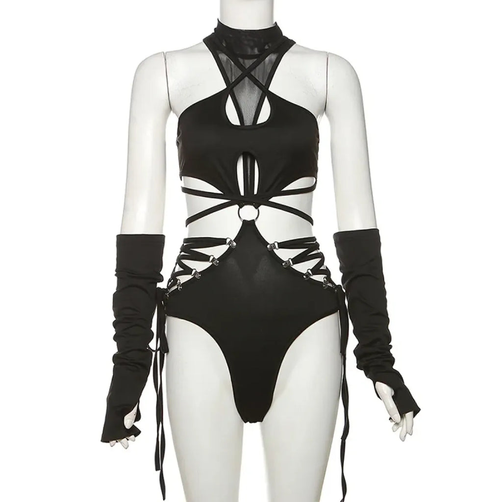 Gothic Techwear Hollow-Out Bodysuit - Women’s Clothing & Accessories - Bodysuits - 15