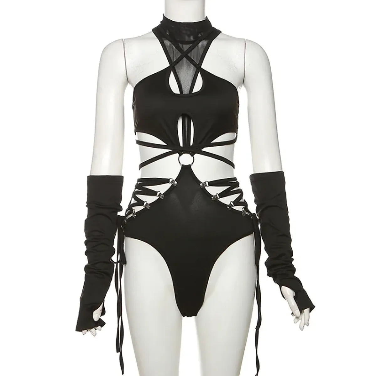 Gothic Techwear Hollow-Out Bodysuit - Women’s Clothing & Accessories - Bodysuits - 15