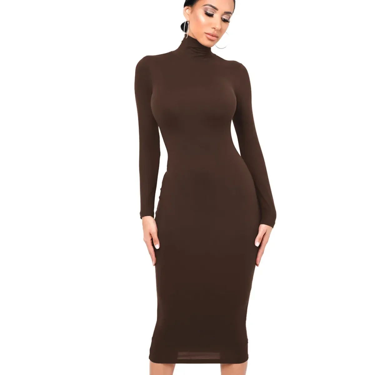 Gothic Turtleneck Bodycon Dress - Orange / S Gothic Turtleneck Bodycon Dress - Orange / S