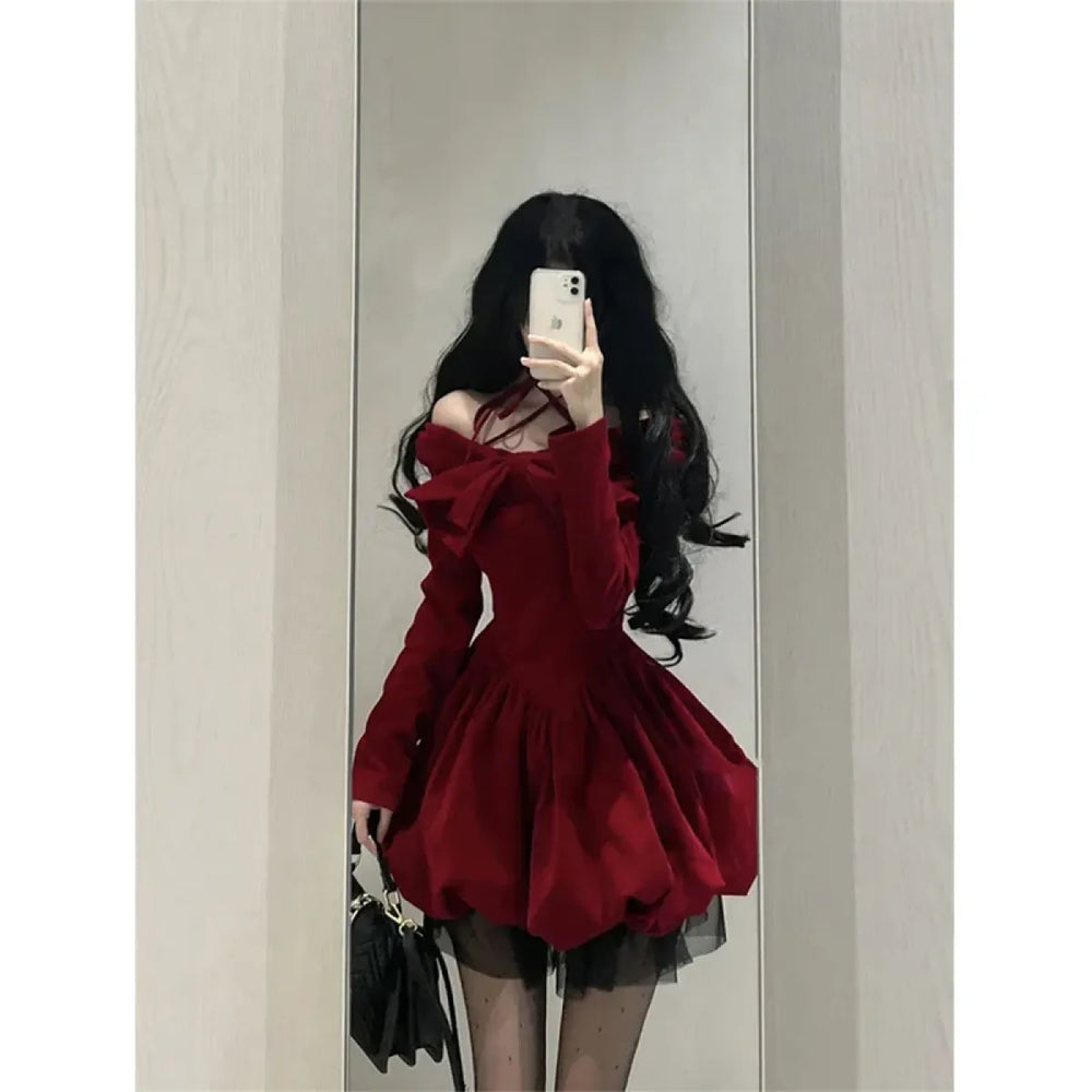Gothic Velvet Bow Dress - All Dresses - Dresses - 1