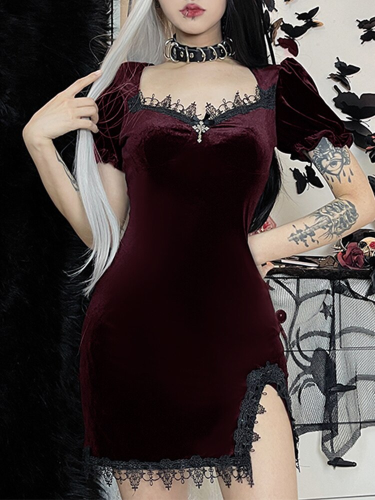 Gothic Velvet Dress - Dark Red / L - All Dresses - Dresses - 18 - 2024