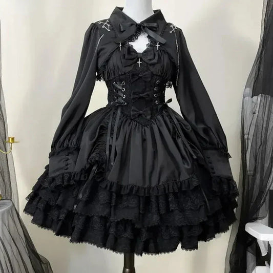 Gothic Victorian Lolita Dress - Punk Lace & Bow - All Dresses - Dresses - 1 - 2024