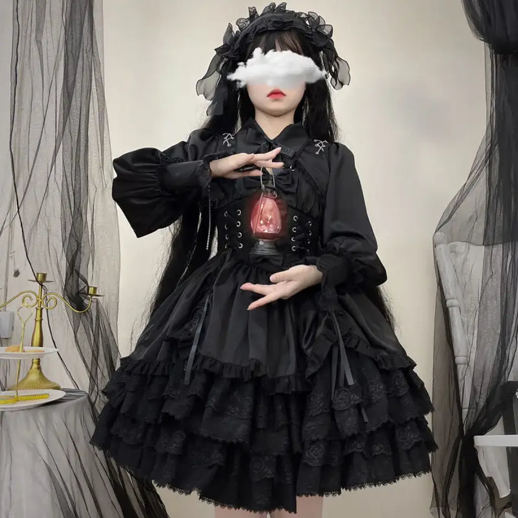 Gothic Victorian Lolita Dress - Punk Lace & Bow - All Dresses - 13