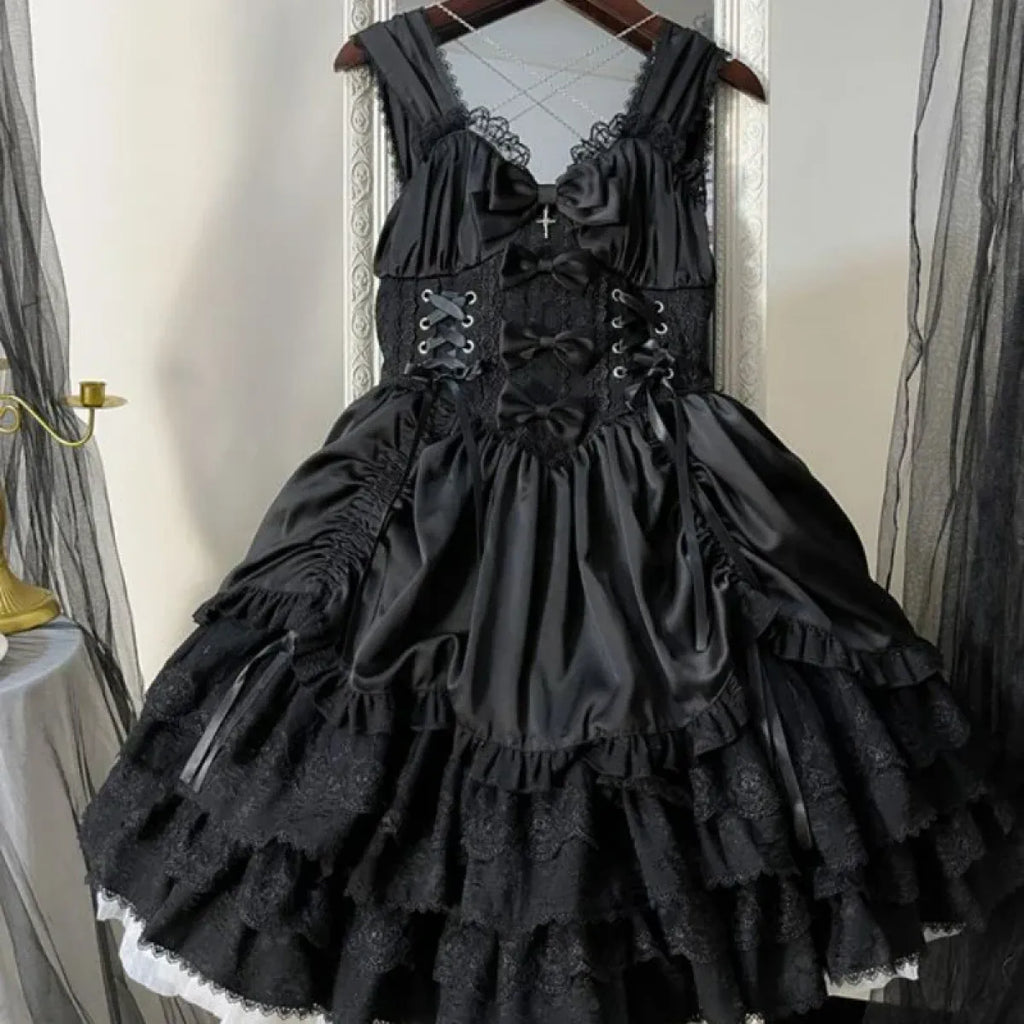 Gothic Victorian Lolita Dress - Punk Lace & Bow - All Dresses - 14