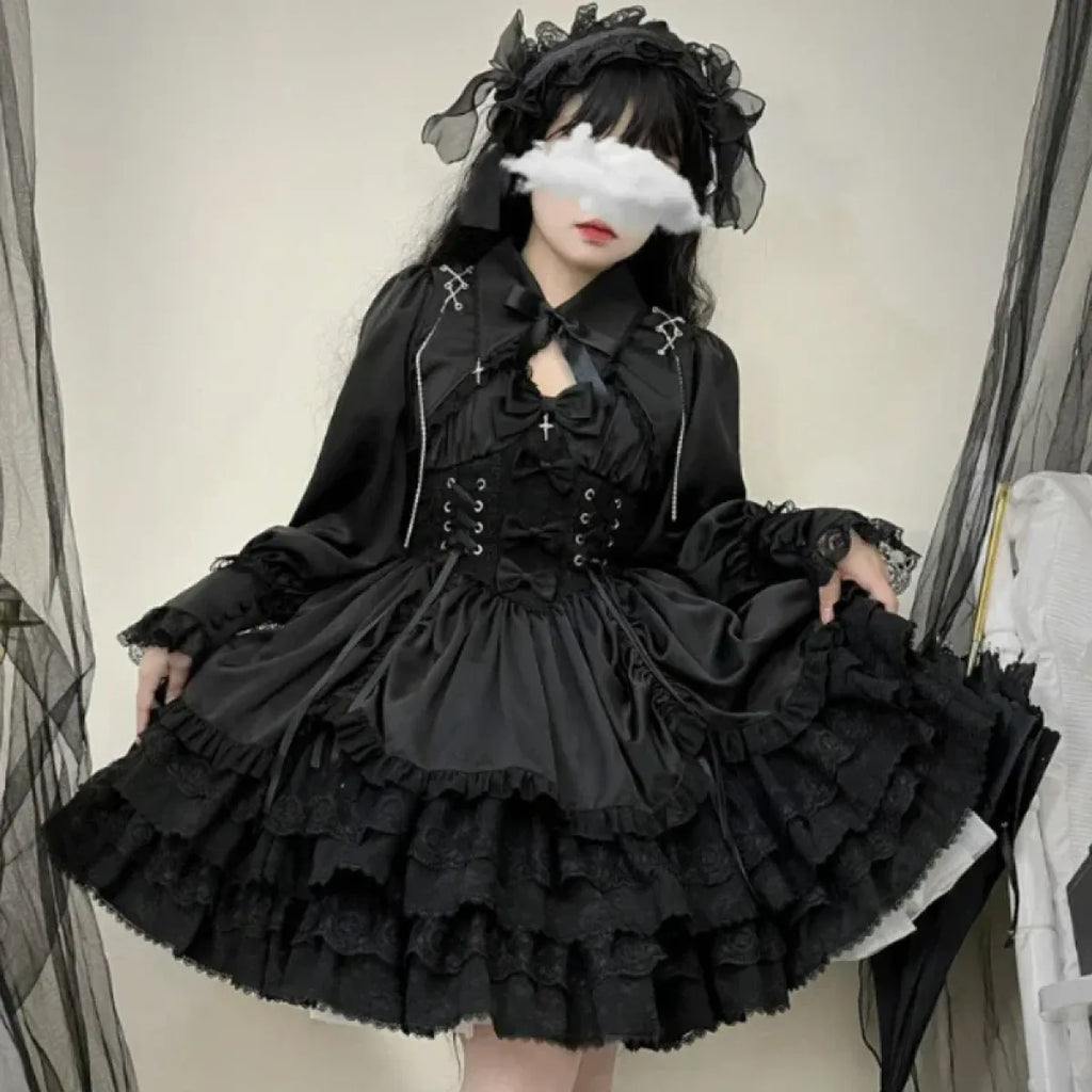 Gothic Victorian Lolita Dress - Punk Lace & Bow - All Dresses - 3
