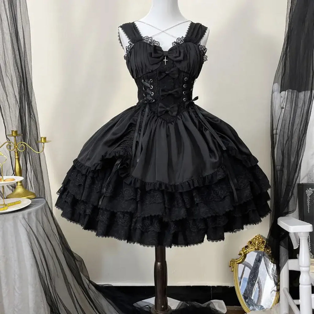 Gothic Victorian Lolita Dress - Punk Lace & Bow - All Dresses - 8