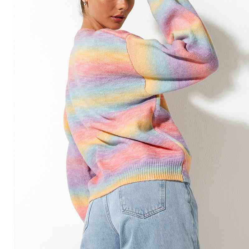 Gradient Round Neck Long Sleeve Sweater - Sweaters - Shirts & Tops - 2 - 2024