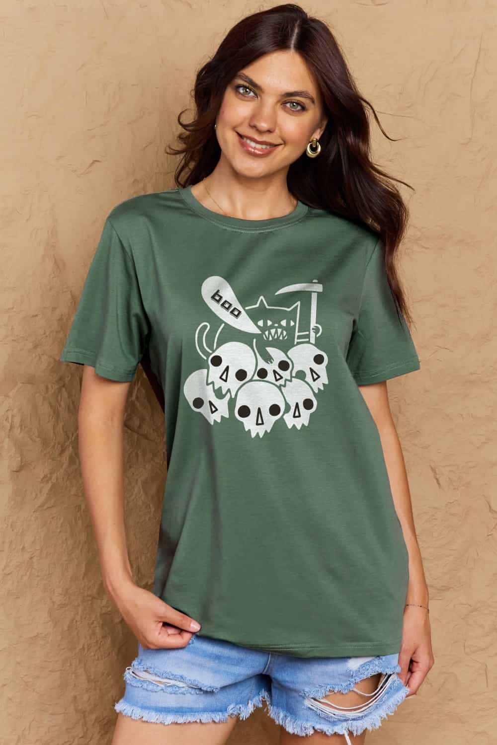 Full Size Graphic BOO Cotton T-Shirt - T-Shirts - Shirts & Tops - 26 - 2024