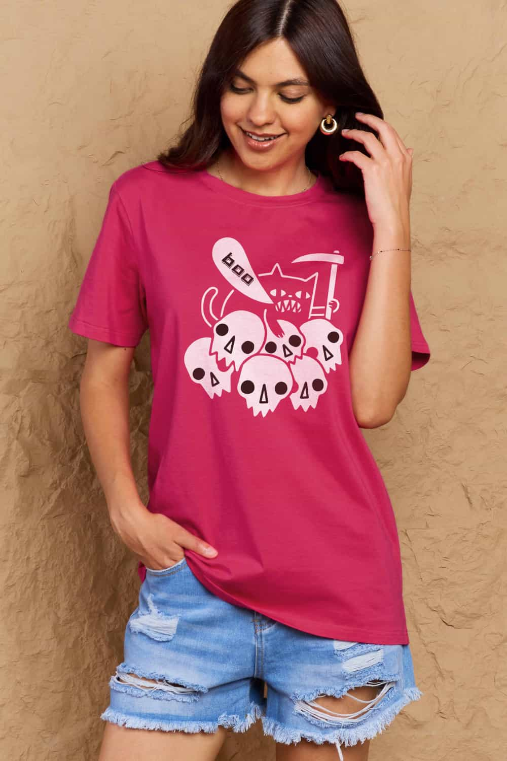 Full Size Graphic BOO Cotton T-Shirt - T-Shirts - Shirts & Tops - 3 - 2024