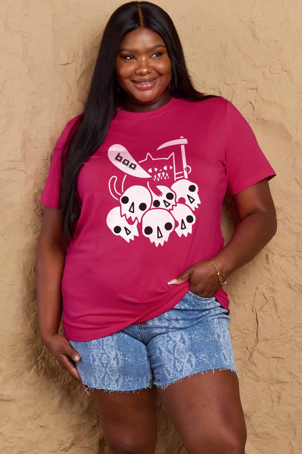 Full Size Graphic BOO Cotton T-Shirt - T-Shirts - Shirts & Tops - 5 - 2024