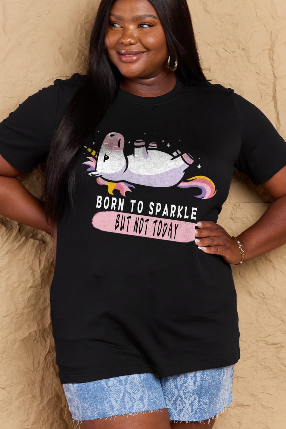 Full Size BORN TO SPARKLE BUT NOT TODAY Graphic Cotton Tee - T-Shirts - Shirts & Tops - 17 - 2024