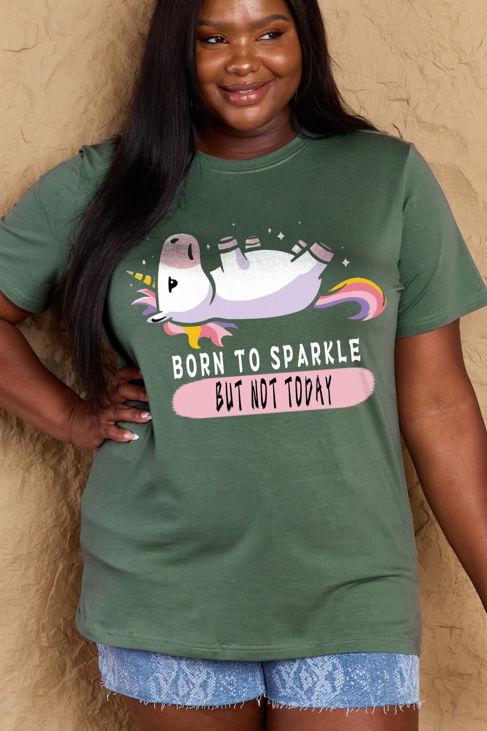 Full Size BORN TO SPARKLE BUT NOT TODAY Graphic Cotton Tee - T-Shirts - Shirts & Tops - 23 - 2024