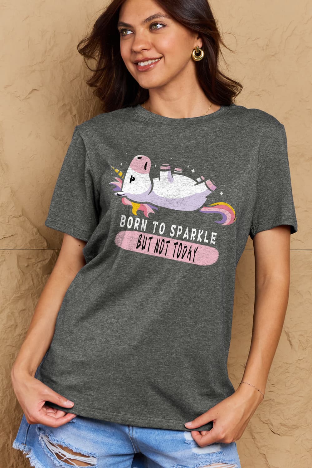 Full Size BORN TO SPARKLE BUT NOT TODAY Graphic Cotton Tee - T-Shirts - Shirts & Tops - 3 - 2024